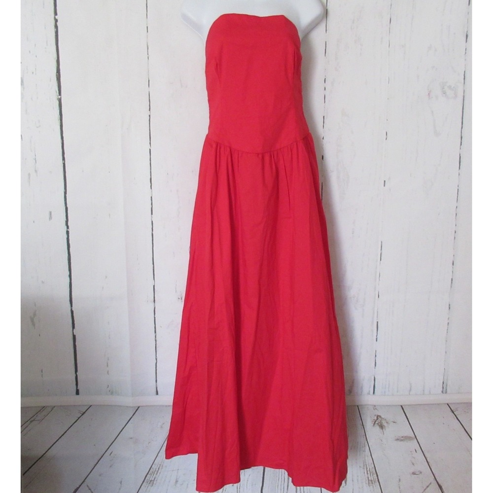 New Express Dress XL Red Strapless Midi Sundress Open Back‎ A Line
